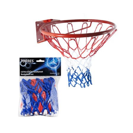Купить Сетка баскетбольная Torres, нить 4 мм, бело-сине-красная в Апрелевке 